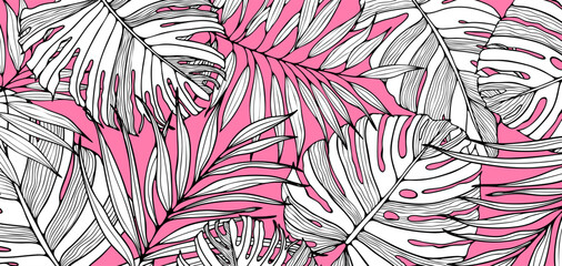 Exotic leaves and plants vector background. Tropical abstract design for covers, posters, banners, and wallpapers.