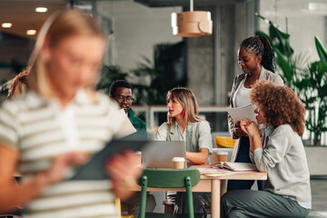 Diverse business team collaborating during an office meeting