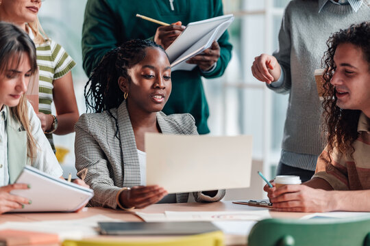 Diverse business team collaborating during an office meeting