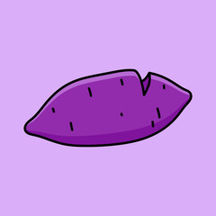 Cartoon purple sweet potato with black outline and small dark spots.