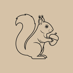 Line art of a squirrel holding an acorn with both paws.