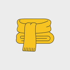 A folded yellow scarf with fringe is stacked on top of another.