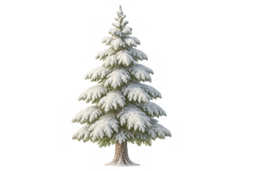 Winter spruce tree covered in snow on transparent background creating a festive christmas holiday season atmosphere