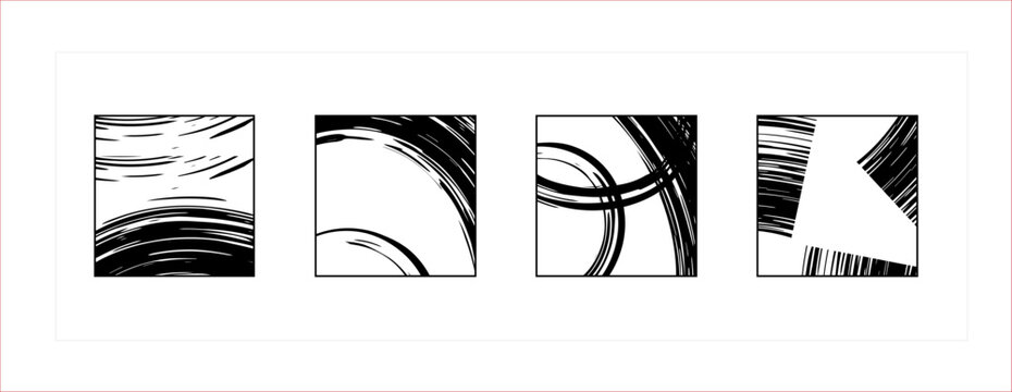 set. black and white abstract pattern. Cubism.lines. 4 squares