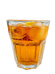 Close up glass of orange cocktail on transparent backgroun