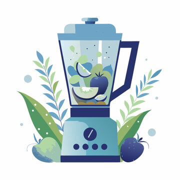 blue blender with fruit, leaves clip art preview