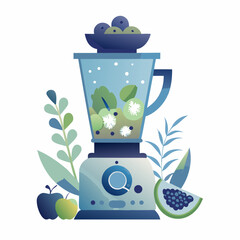 Making fruit smoothies in a blender image. Flat image isolated on white background. Vector illustration.