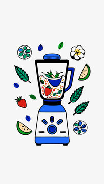 blue blender with fruit smoothie clip art preview
