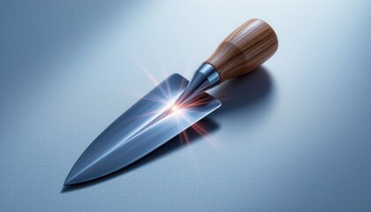 A sleek, clean digital illustration featuring a timeless pointing trowel with a polished wooden handle, rendered with meticulous detail to showcase its smooth curves and subtle grain patterns