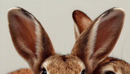 Obraz premium Close-up of two upright rabbit ears against a light background