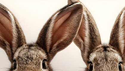 Obraz premium Close-up of two upright rabbit ears against a light background
