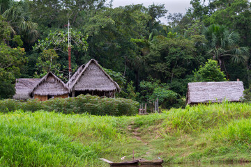 Small village in the Amazon rainforest on the bank of the Yanayacu River, Peru 