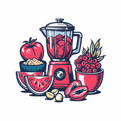Hand drawn fruit smoothie in a blender image on white background. Vintage style. Vector illustration.