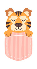 Lovely tiger sleeping under blanket