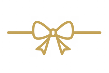 Gold drawing of festive bow with ribbon knot for gift wrapping and decoration, transparent background