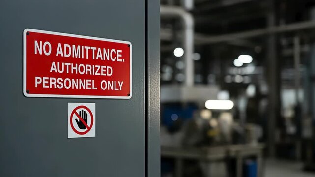VIdeo of A no admittance sign in industrial site for the concept of safety precaution and restricted area.