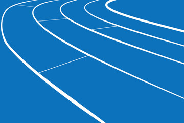 Running track blue color for fitness or competition. Curved running track lines. Vector illustration