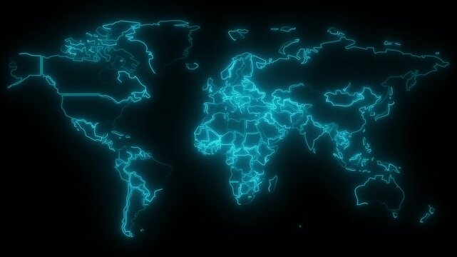 3d map of world Template for your design. Abstract neon world map animation with location pointers. 4k
