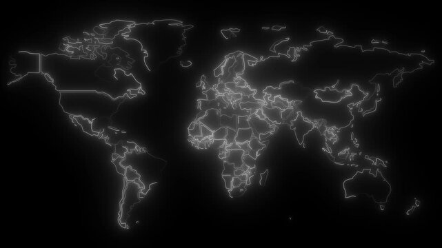 3d map of world Template for your design. Abstract neon world map animation with location pointers. 4k