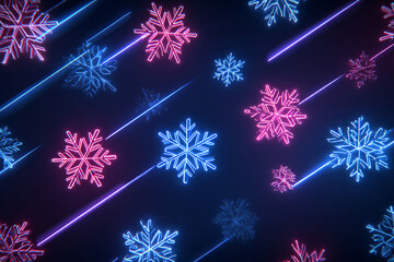 A futuristic New Year's background with glowing neon lines and snowflakes. Cyberpunk blue and pink colors. A modern holiday theme.