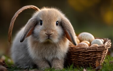a cute baby bunny carrying an easter basket