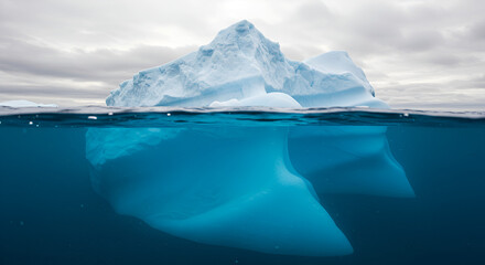 Majestic iceberg reveals its immense underwater structure beneath crystal clear Arctic waters during an epic polar expedition
