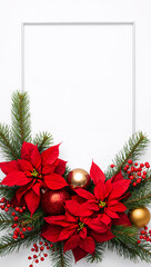 真上撮影の安定した構図でレイアウトの自由度を確保し上品なトーンでまとめたポインセチアの縦型クリスマスデザイン. 生成AI