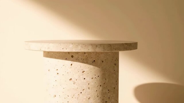 Natural travertine podium with warm light sweep