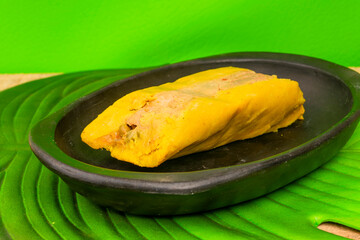 Colombian tamale recipe with steamed banana leaves