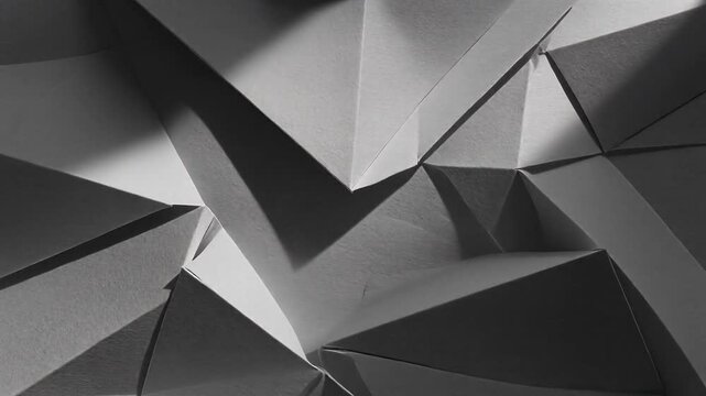 Origami textures: layered folded paper surfaces with dramatic shadows, looped video