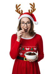 excited girl with christmas cookies