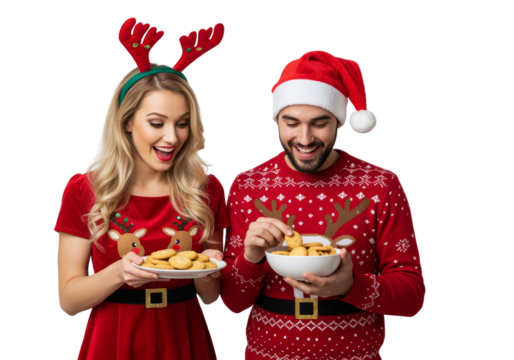 cute couple baking christmas cookies