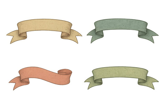 Vintage ribbons and banners set with retro paper texture, old scroll style design elements, transparent background - Powered by Adobe