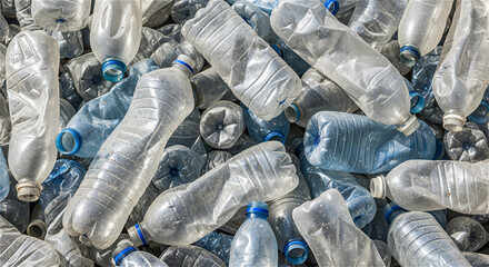A pile of discarded plastic water bottles, environmental concept