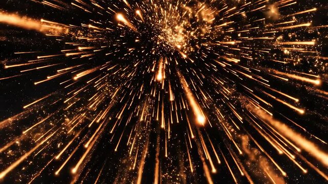 A burst of golden light explodes outwards in space, resembling a firework or supernova, illuminating the surrounding darkness with radiant energy shooting star transparent background