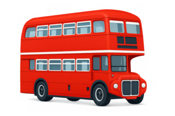 Iconic red london double-decker bus illustration representing uk tourism and public urban transportation with transparent background