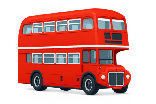 Iconic red london double-decker bus illustration representing uk tourism and public urban transportation with transparent background