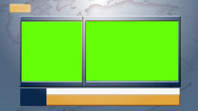 2 way satellite interview chroma key green split screens  television world global international breaking news rolling news channel on screen graphics animation background loop 4K