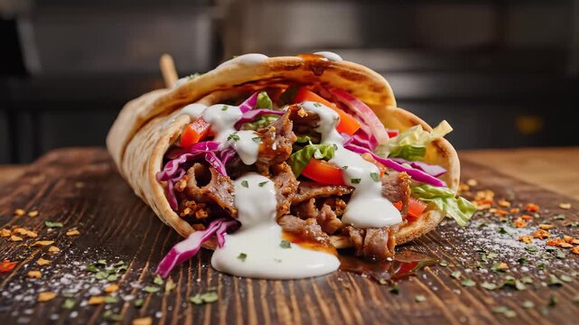 360-Degree View of Freshly Made Doner Kebab Wrap
