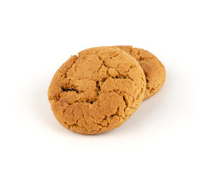 Chocolate cookies with chocolate filling isolated, brown round biscuits, broken sweet cocoa pastry