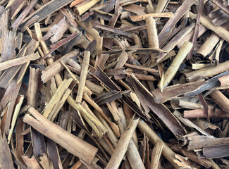 Broken Ceylon Cinnamon Textured Background, Cinnamomum Verum Bark Pieces Pattern