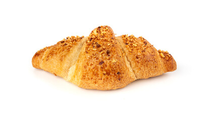 Delicious croissant with nut crumbs, sweet French bakery