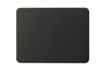 Black rectangular mouse pad with rounded corners, a computer accessory with transparent background for design mockups