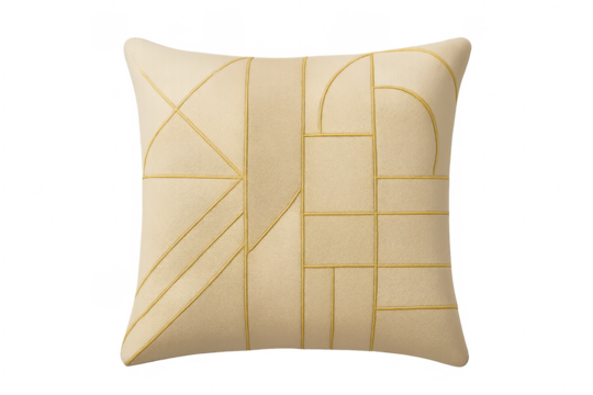 Cream cushion featuring embroidered gold geometric pattern