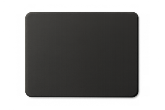 Black rectangular mouse pad with rounded corners, a computer accessory with transparent background for design mockups