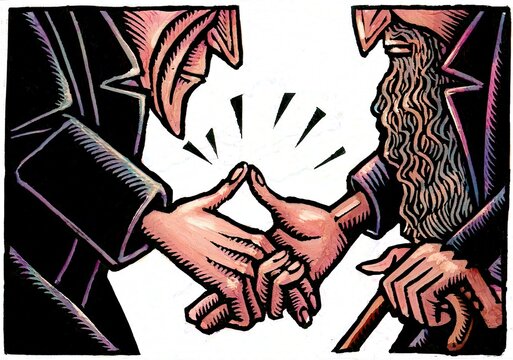 two old white men exchange a secret handshake