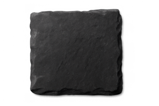 Square black slate stone coaster for drinks with natural rock texture, top view on transparent background - Powered by Adobe