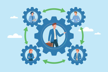 Teamwork collaboration business gears connecting professionals for project success and synergy achieving goals together