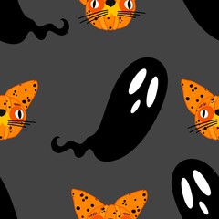Halloween animals seamless cats pattern for wrapping paper and fabrics and linens and kids clothes print