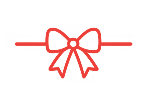 Red bow line art creating a gift decoration, festive knot element with transparent background